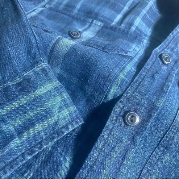 Polo Ralph Lauren Indigo Dyed Blue Plaid Linen Tie Front Sarong Shirt Dress - Picture 16 of 16